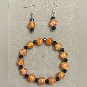 Hand Crafted Crackle Glass Bead Bracelet & Earring Set